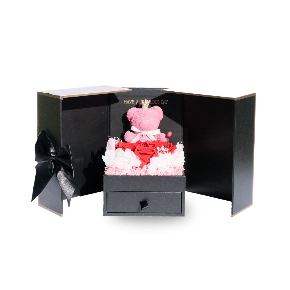 Everlasting Flower Bear Gift Box for Proposal- Black