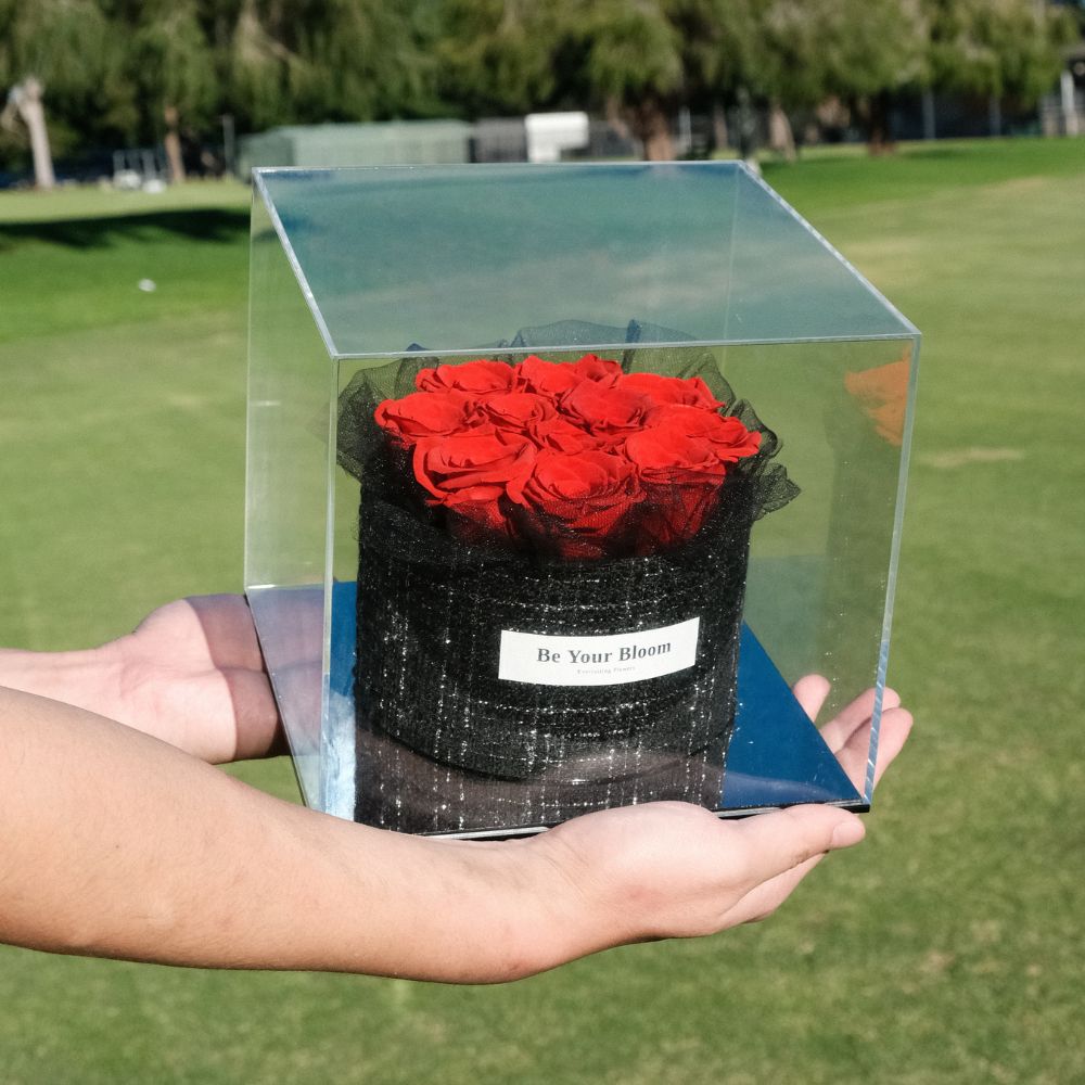 Everlasting Rose Bouquet Acrylic Box – Red