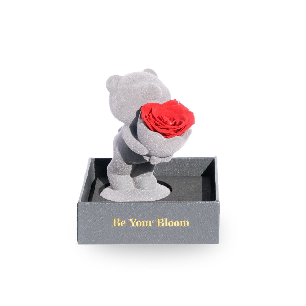 Everlasting flowers with teddy bear - Red