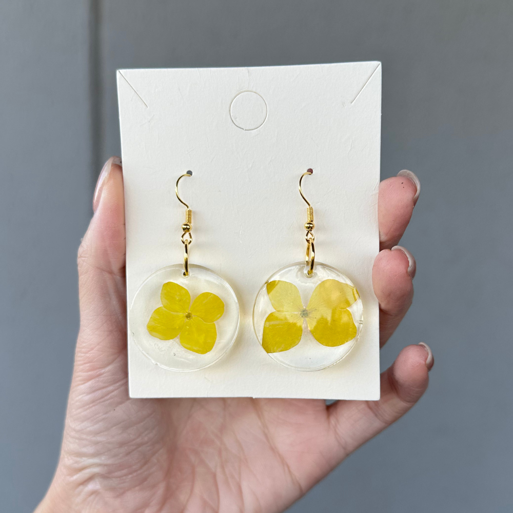 Handmade Resin Dried Flower Earrings - Yellow