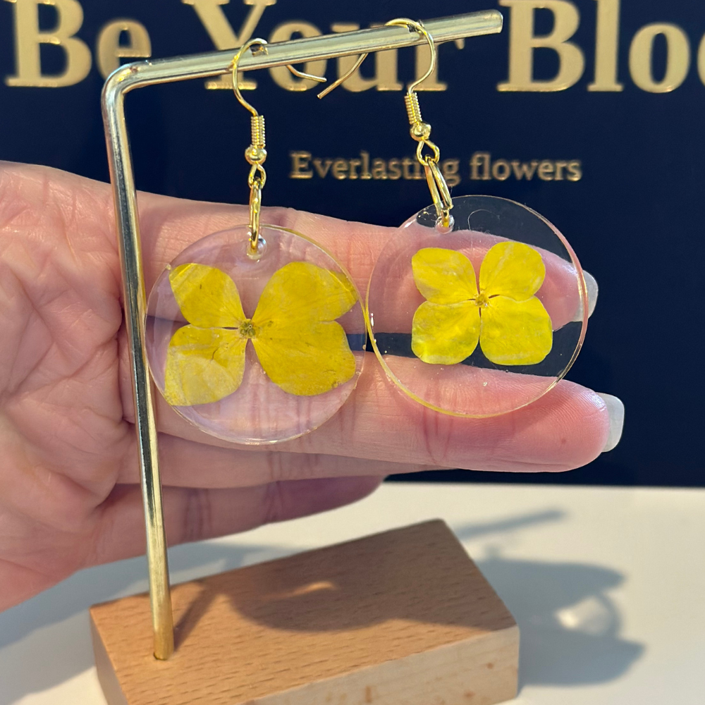 Handmade Resin Dried Flower Earrings - Yellow