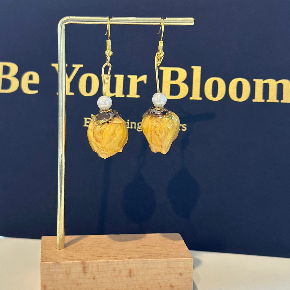 Handmade Resin Dried Flower Earrings - Yellow Rose