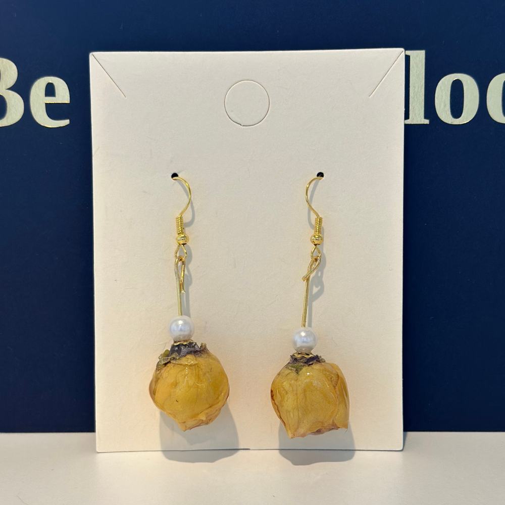 Handmade Resin Dried Flower Earrings - Yellow Rose