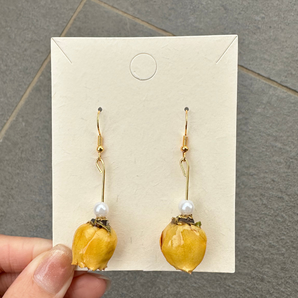 Handmade Resin Dried Flower Earrings - Yellow Rose