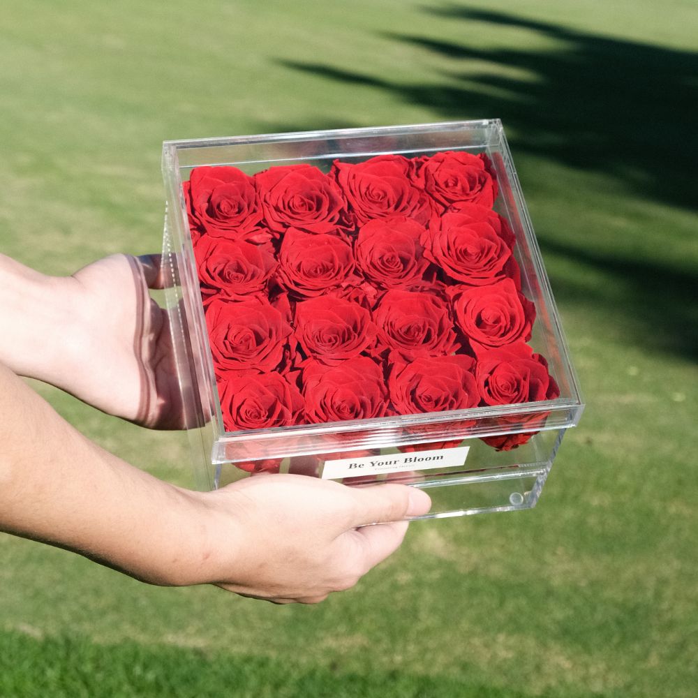 Large Everlasting Rose Acrylic Box - Red