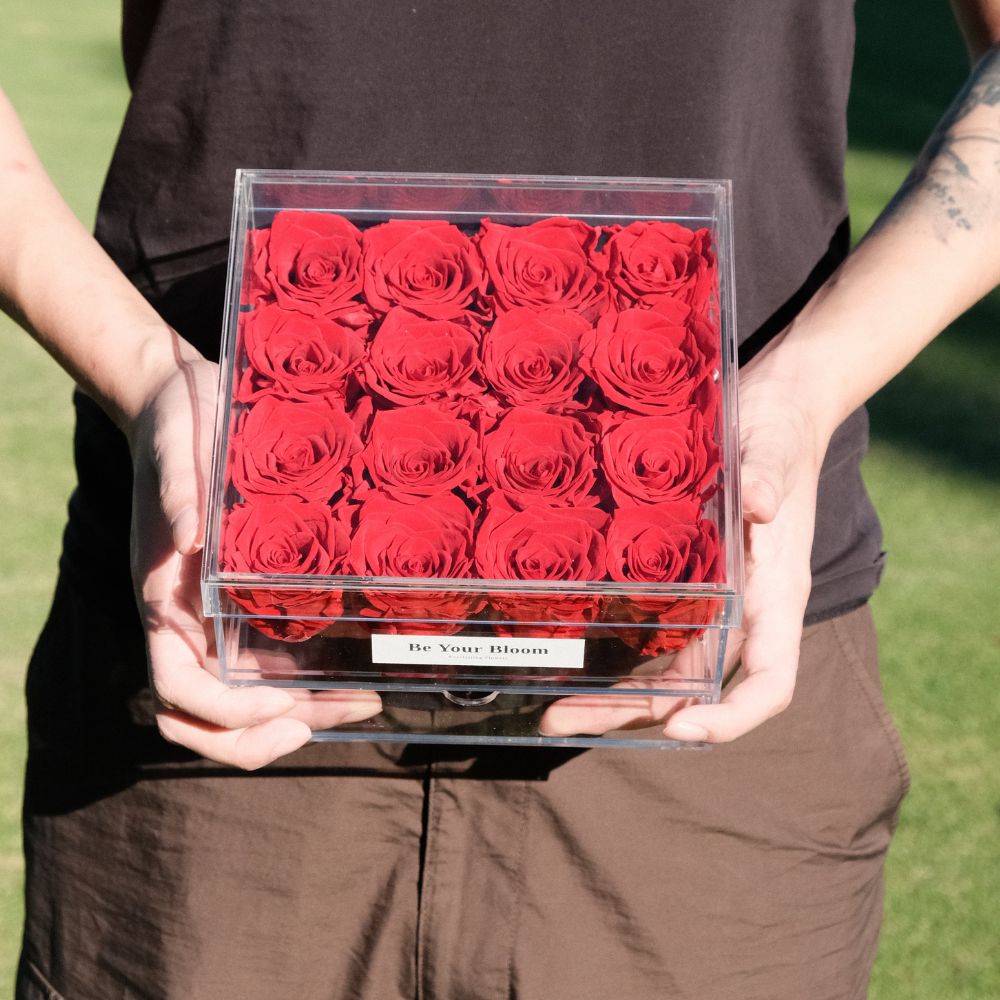 Large Everlasting Rose Acrylic Box - Red