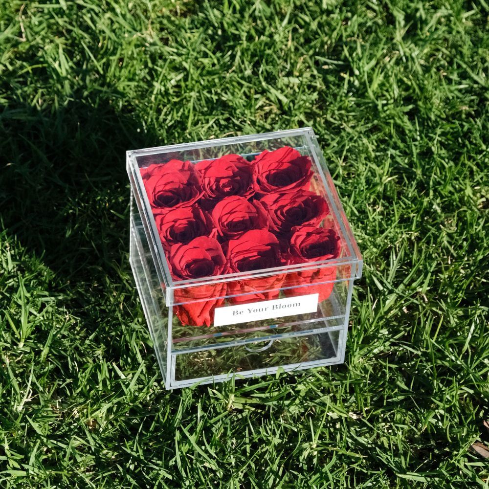 Small Everlasting Rose Acrylic Box - Red