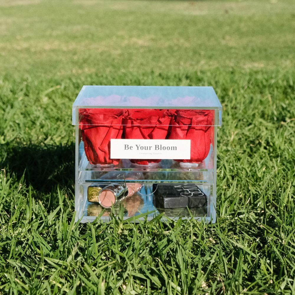 Small Everlasting Rose Acrylic Box - Red