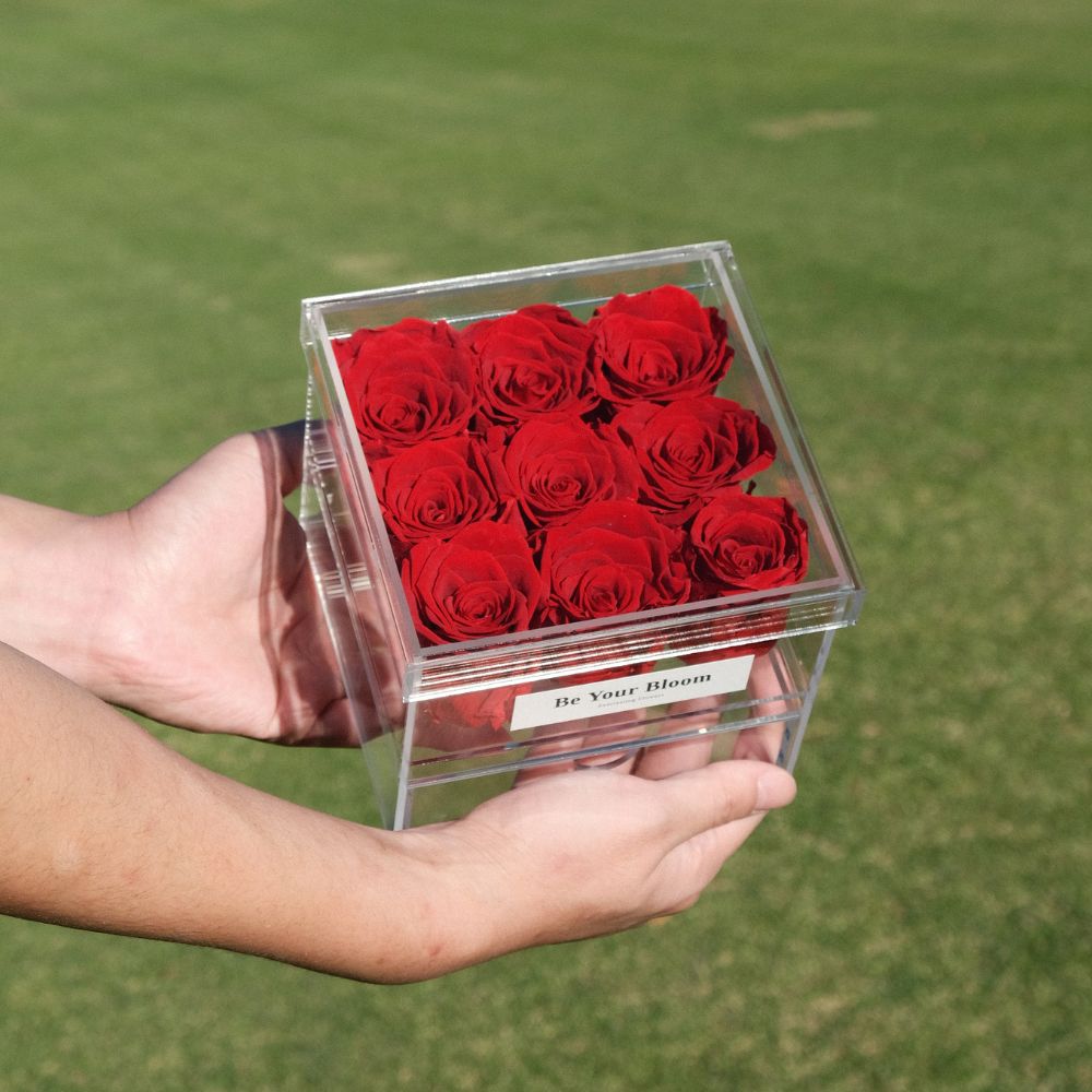 Small Everlasting Rose Acrylic Box - Red