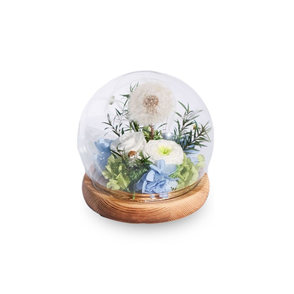 Everlasting Dandelion Glass Dome with LED Lights - Blue