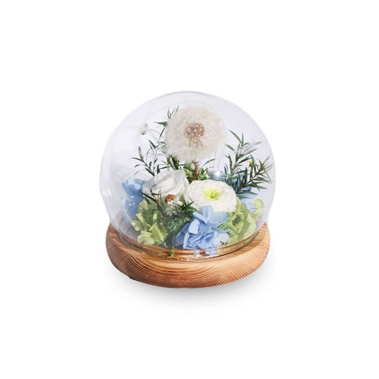 Everlasting Dandelion Glass Dome with LED Lights - Blue