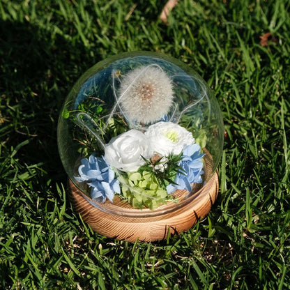 Everlasting Dandelion Glass Dome with LED Lights - Blue