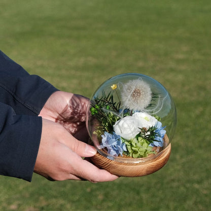 Everlasting Dandelion Glass Dome with LED Lights - Blue