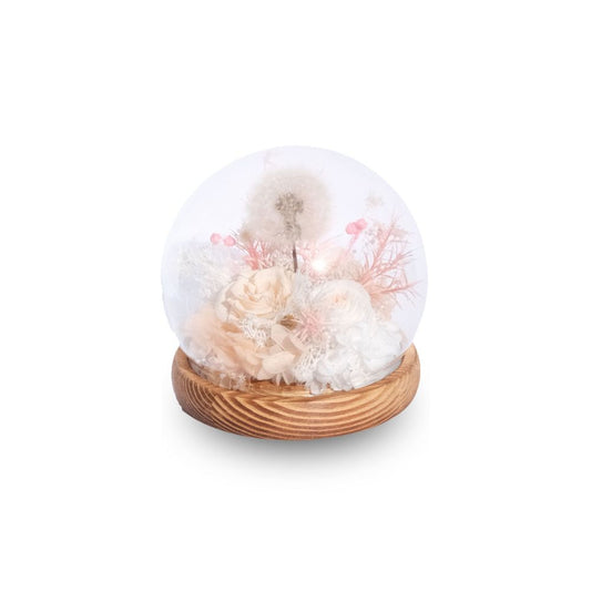 Everlasting Dandelion Glass Dome with LED Lights - Pink