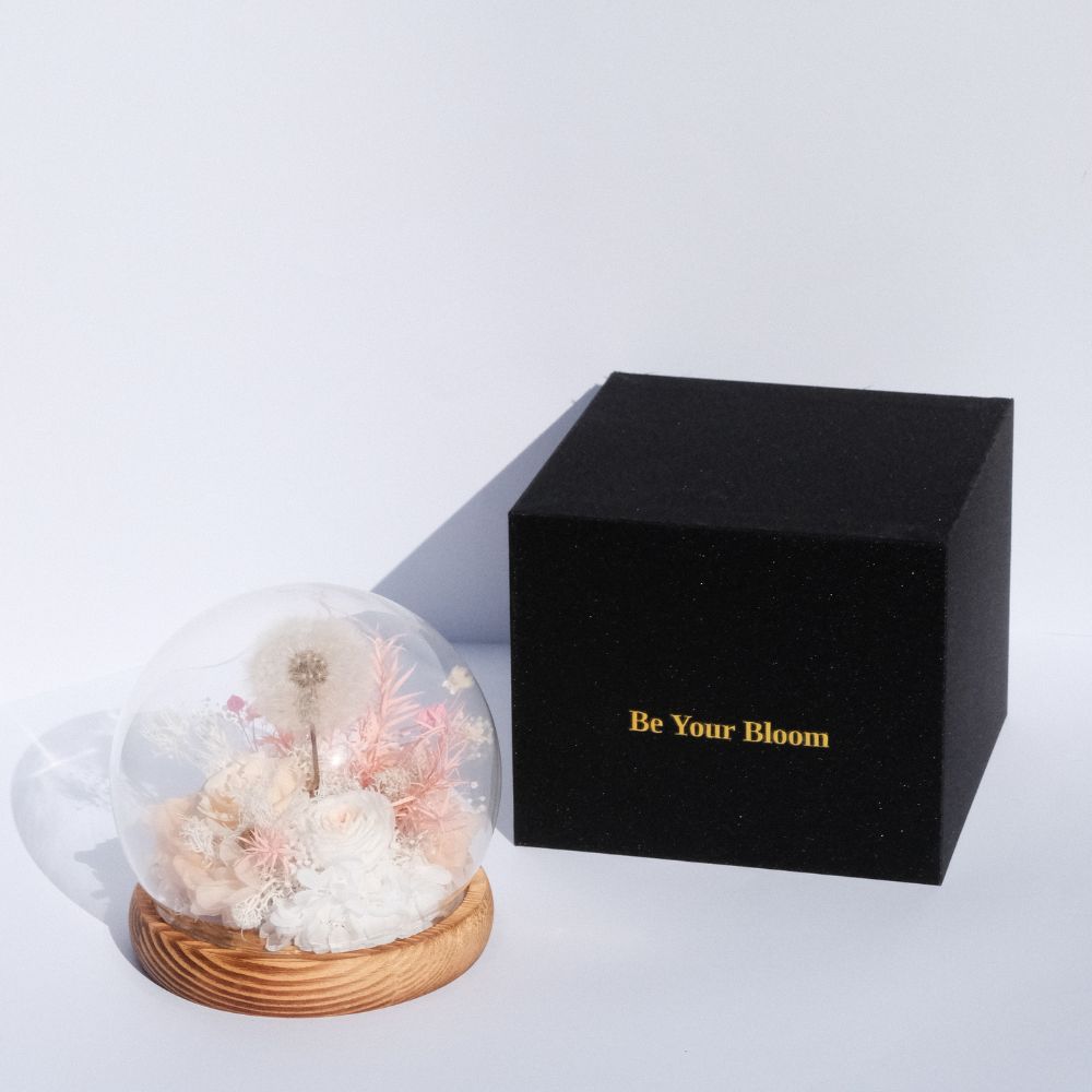 Everlasting Dandelion Glass Dome with LED Lights - Pink