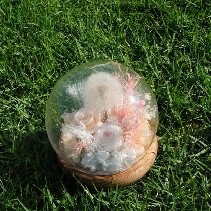 Everlasting Dandelion Glass Dome with LED Lights - Pink