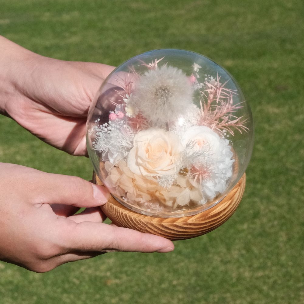 Everlasting Dandelion Glass Dome with LED Lights - Pink