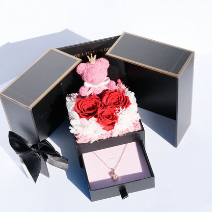 Everlasting Flower Bear Gift Box for Proposal- Black
