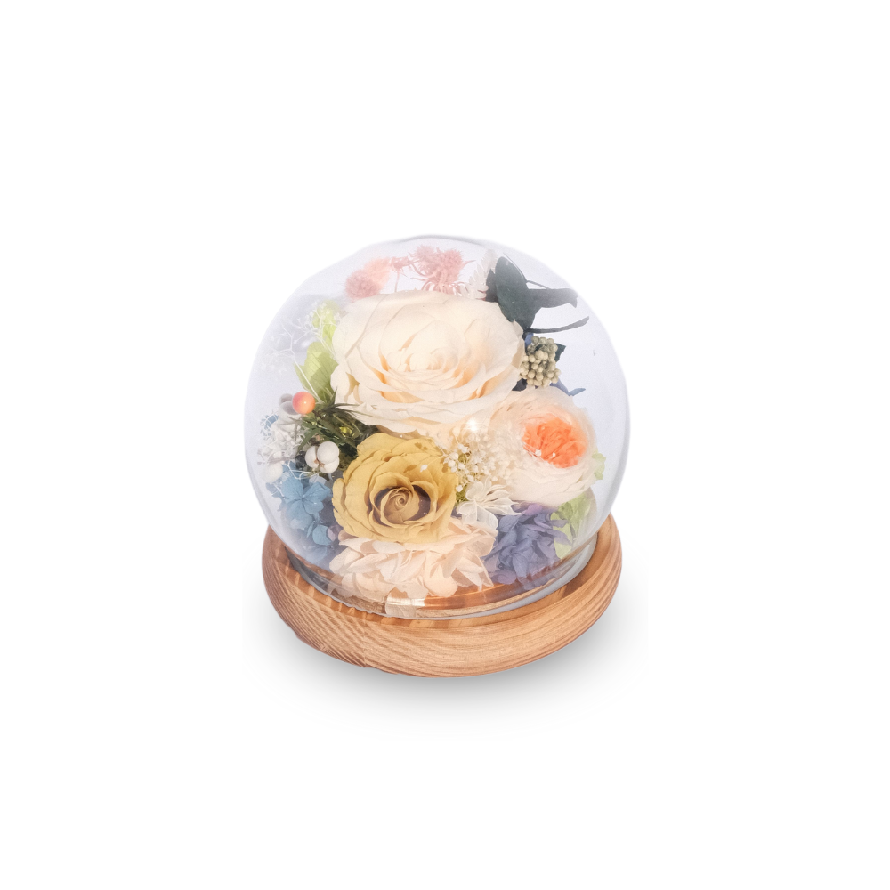 Everlasting Rose Glass Dome with LED Lights - Yellow