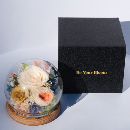 Everlasting Rose Glass Dome with LED Lights - Yellow