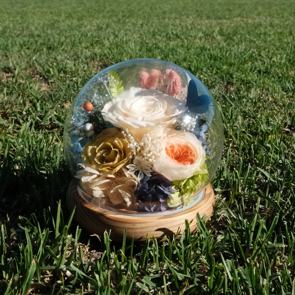 Everlasting Rose Glass Dome with LED Lights - Yellow