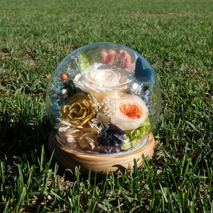 Everlasting Rose Glass Dome with LED Lights - Yellow