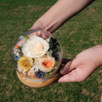 Everlasting Rose Glass Dome with LED Lights - Yellow