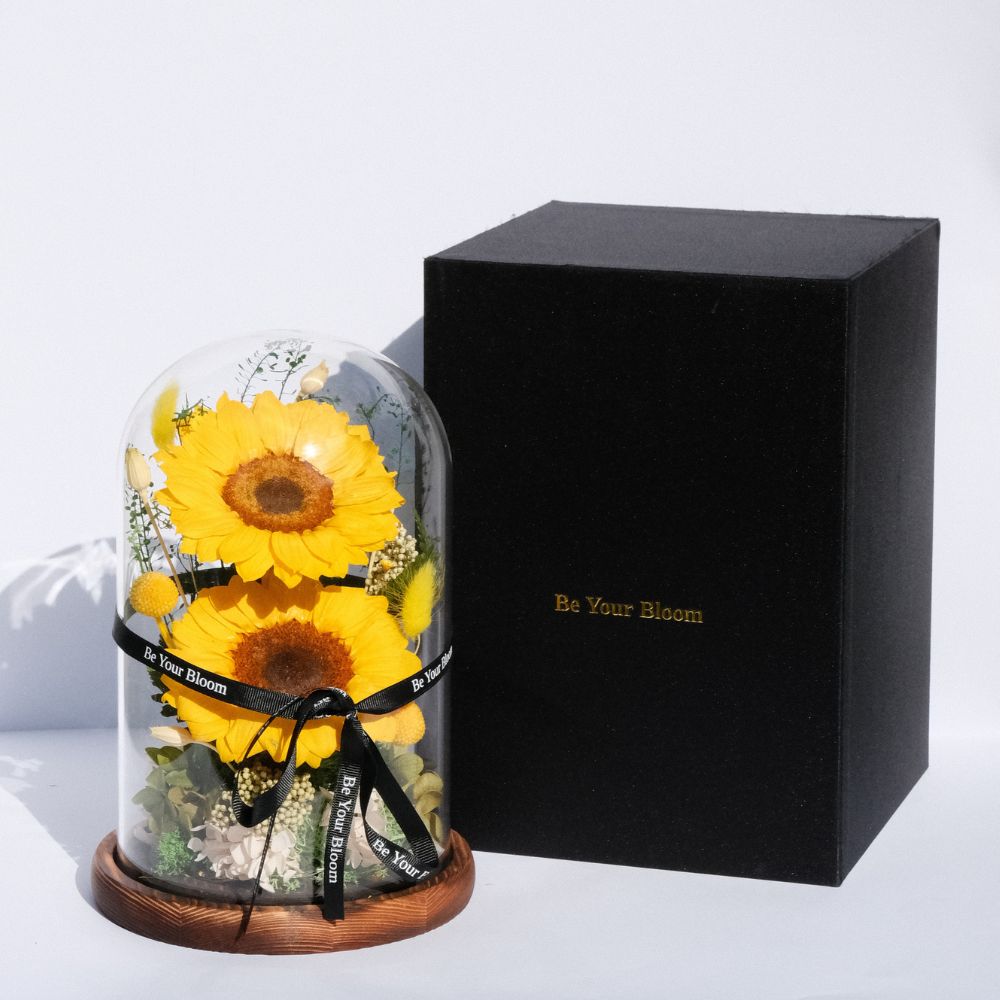 Everlasting Sunflower Glass Dome
