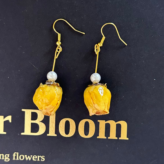 Handmade Resin Dried Flower Earrings - Yellow Rose