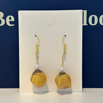 Handmade Resin Dried Flower Earrings - Yellow Rose