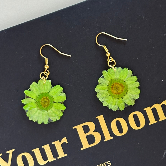 Handmade Resin Dried Flower Earrings - Green
