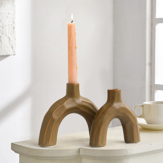 Nordic Inspired & Geometric Candle Holder - Brown