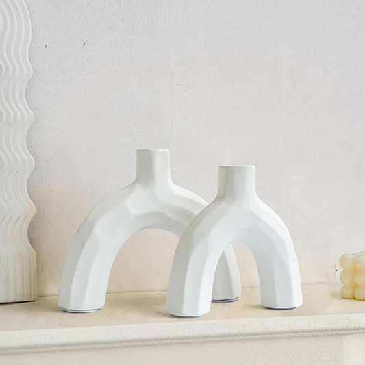 Nordic Inspired & Geometric Candle Holder - White