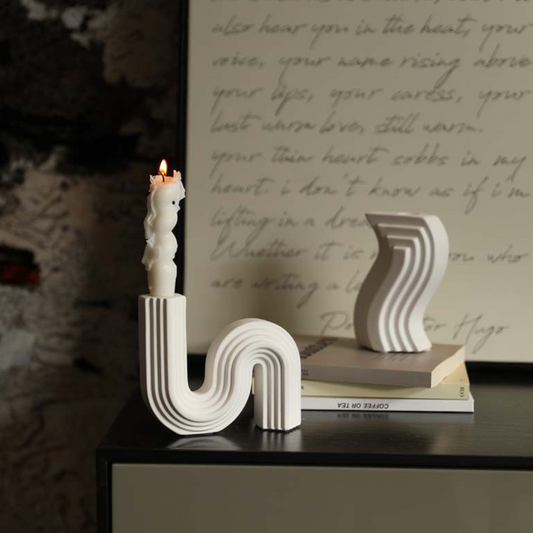 Nordic Inspired and S Shape Candle Holder -  White